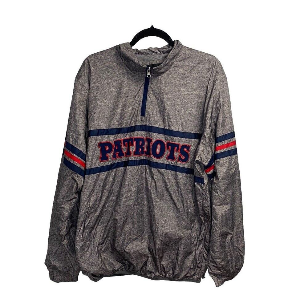 NFL New England Patriots Windbreaker Jacket Mens XL Gray Striped 1/4 Zip Lined